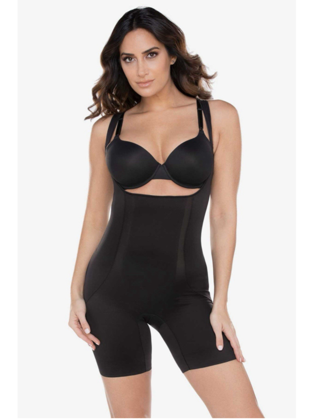 Miraclesuit Shape Away® Open Bust Thigh Slimmer Bodysuit, Black, 3X